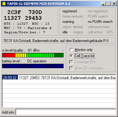 Screenshot mit Celltrace